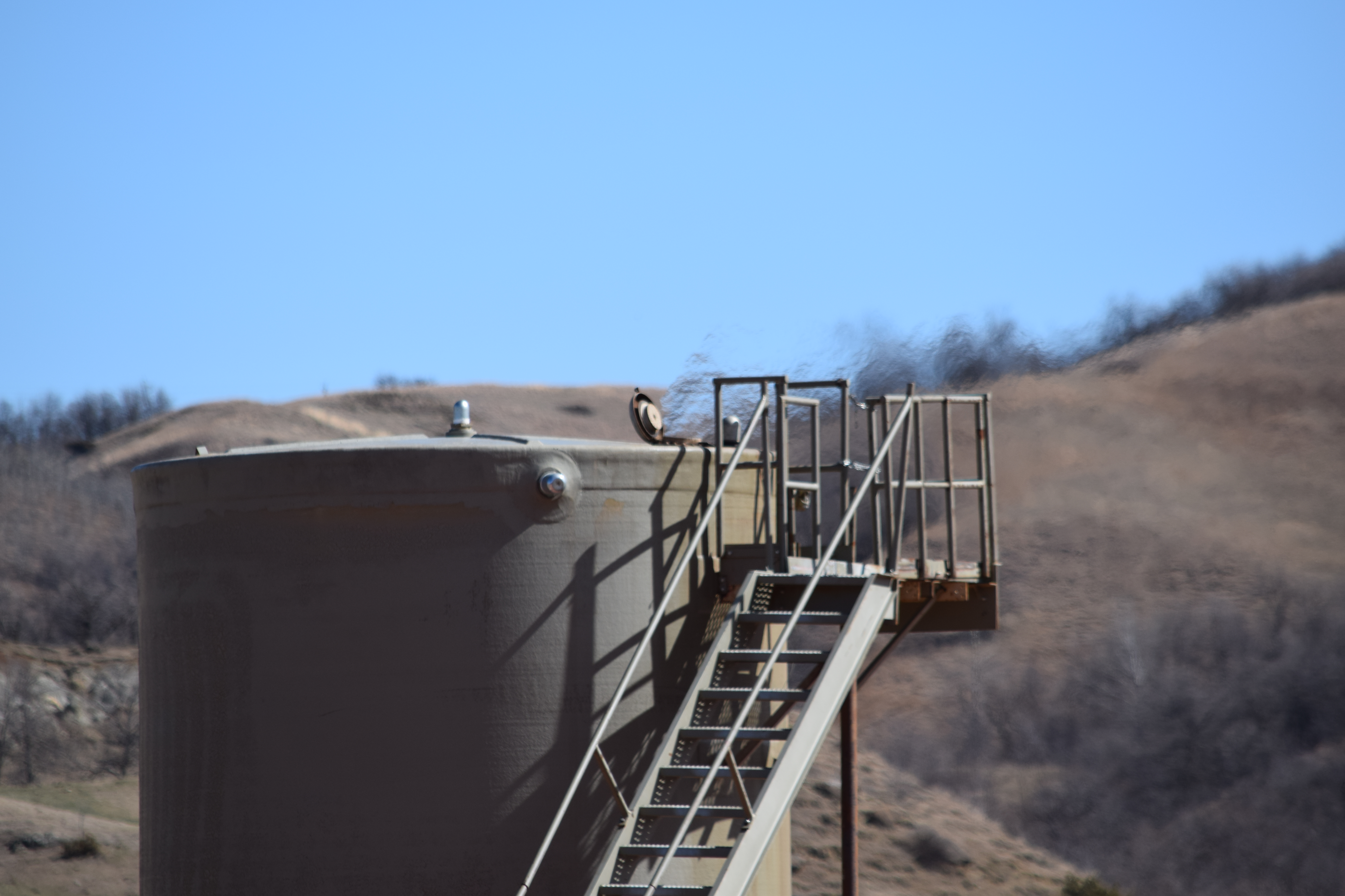 A tank with an open thief hatch.